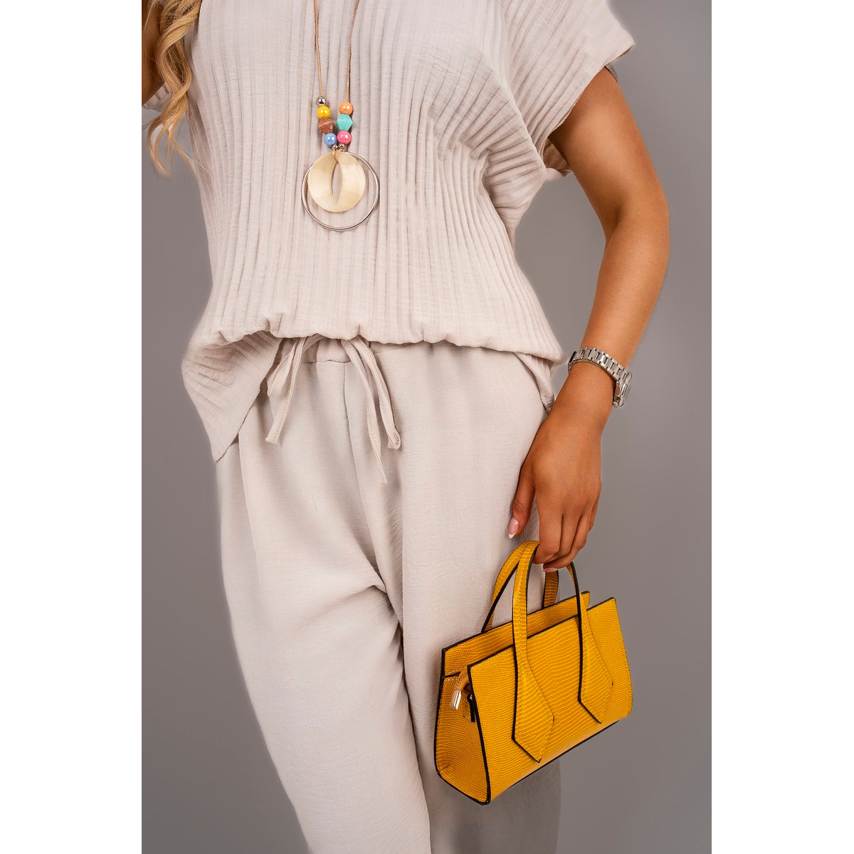 Ribbed Short Sleeve Top and Wide Leg Trouser Co-ord Set