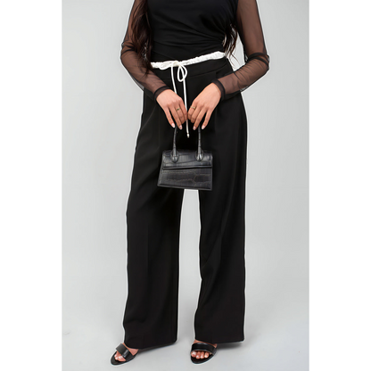 Double Waist Band Drawstring Wide Leg Trousers