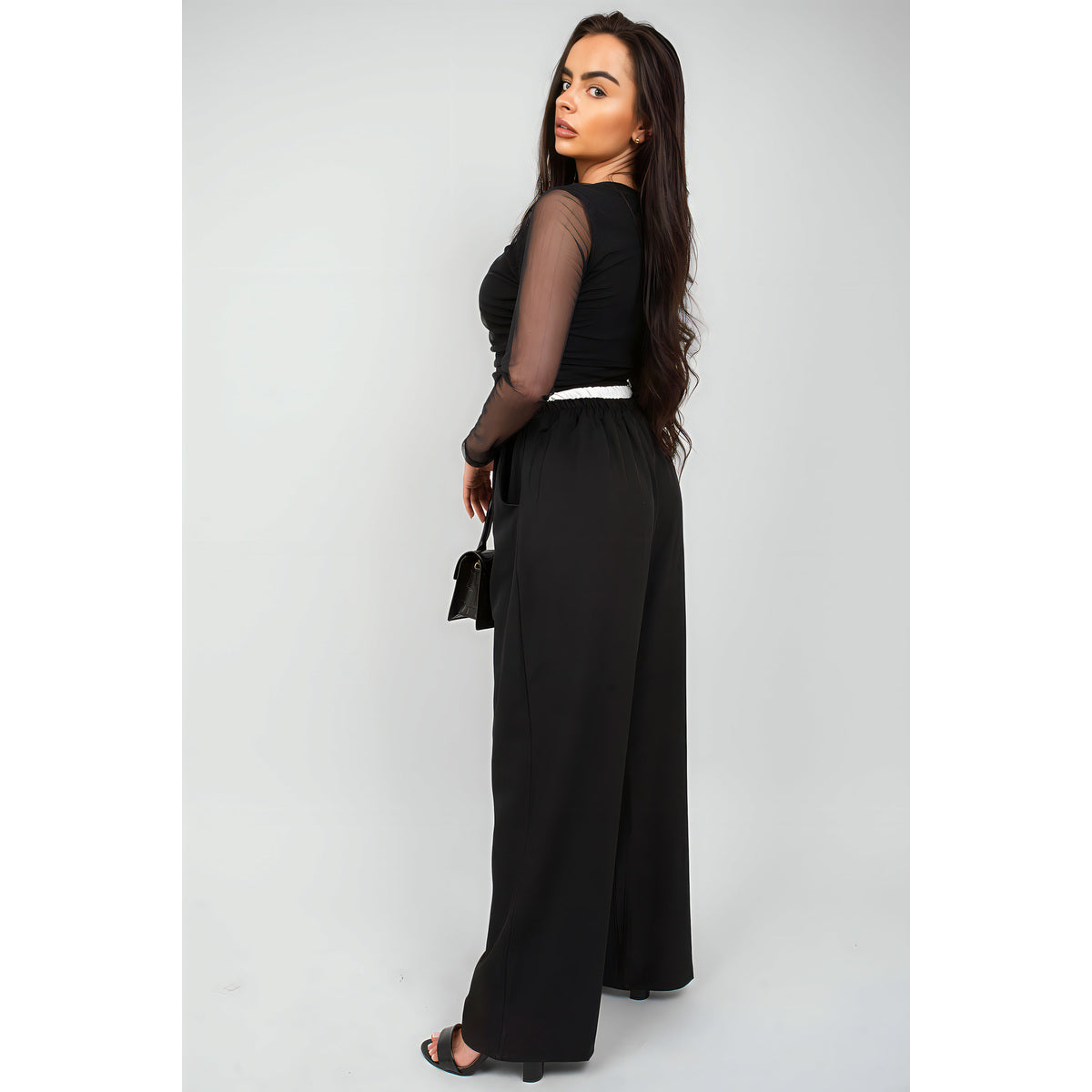 Double Waist Band Drawstring Wide Leg Trousers
