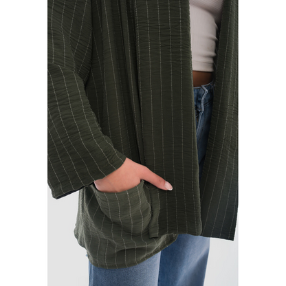 Oversized Striped Long Sleeve Cardigan with Pockets