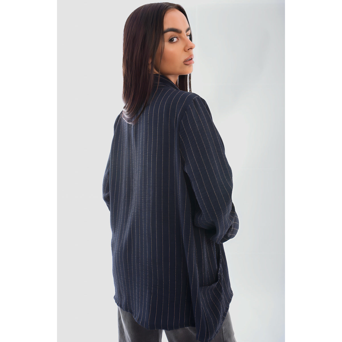 Oversized Striped Long Sleeve Cardigan with Pockets