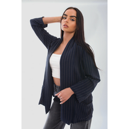 Oversized Striped Long Sleeve Cardigan with Pockets