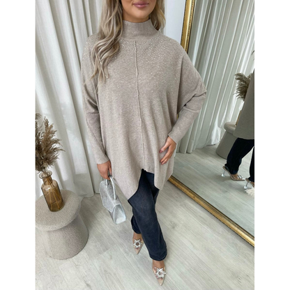 Rhinestone Detail Oversized Knitted Jumper