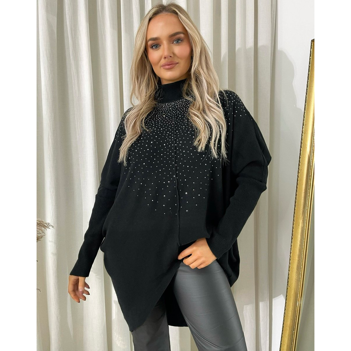 Rhinestone Detail Oversized Knitted Jumper