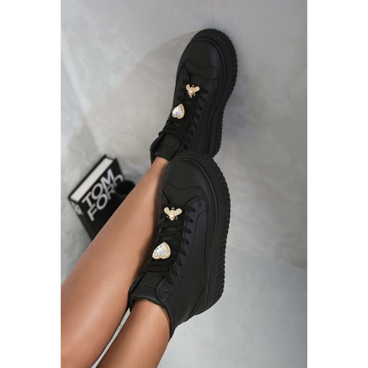 Lace Up High Top Platform Trainers with Decorative Details