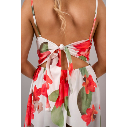 V Neck Spaghetti Strap Maxi Dress with Floral Print