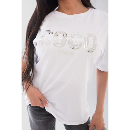 Coco Paris Slogan Short Sleeve Top