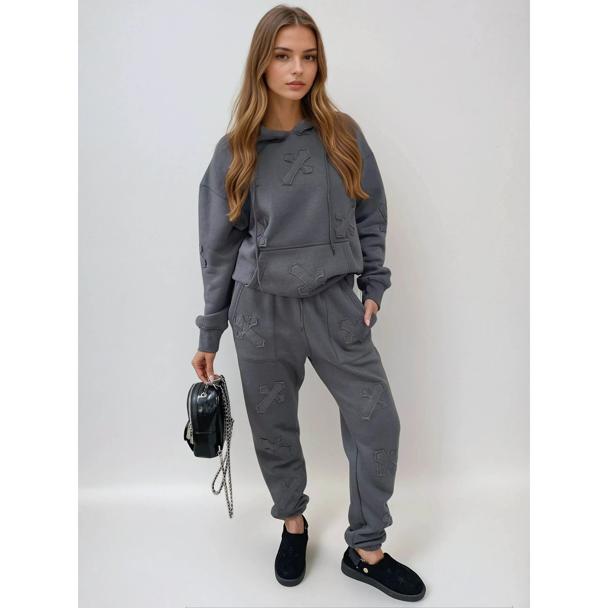 Cross Detail Oversized Hoodie and Jogger Co-ord Set