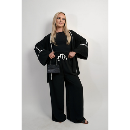 Contrast Trim Oversized Cardigan & Wide Leg Co-ord Set