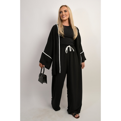 Contrast Trim Oversized Cardigan & Wide Leg Co-ord Set