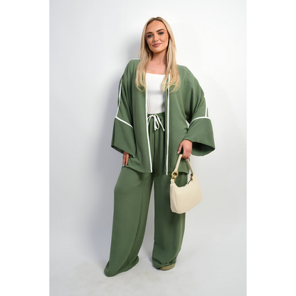 Contrast Trim Oversized Cardigan & Wide Leg Co-ord Set
