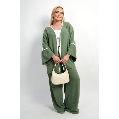 Contrast Trim Oversized Cardigan & Wide Leg Co-ord Set