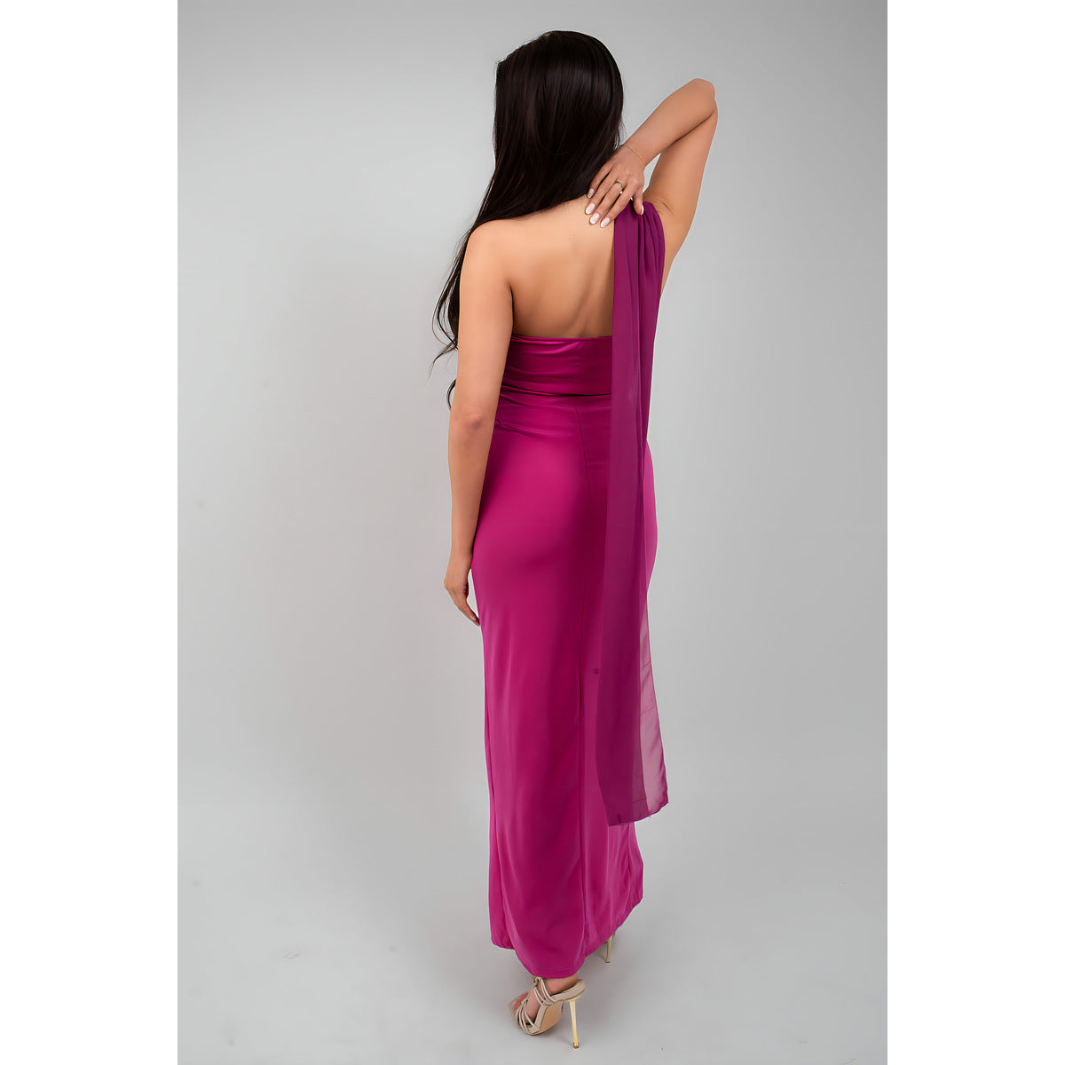 High Slit Draped Scarf Maxi Dress