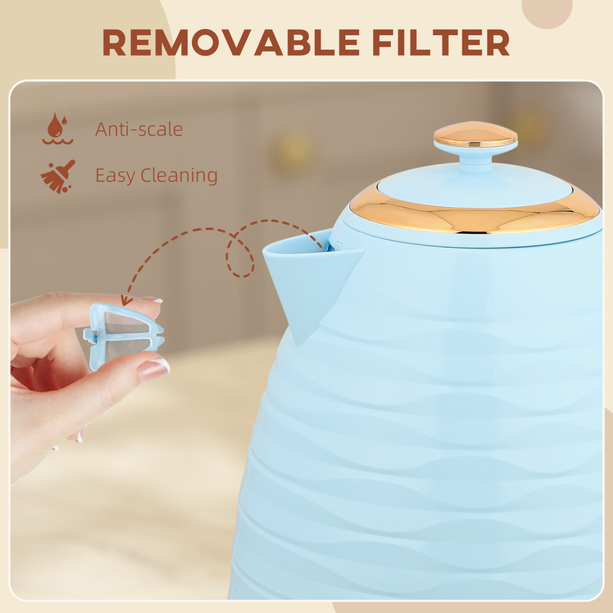 HOMCOM Electric Kettle, Fast Boil, 1.7L, 3kW, Swivel