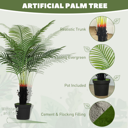 HOMCOM Artificial Areca Palm Tree with PE Leaves and Flocked Soil