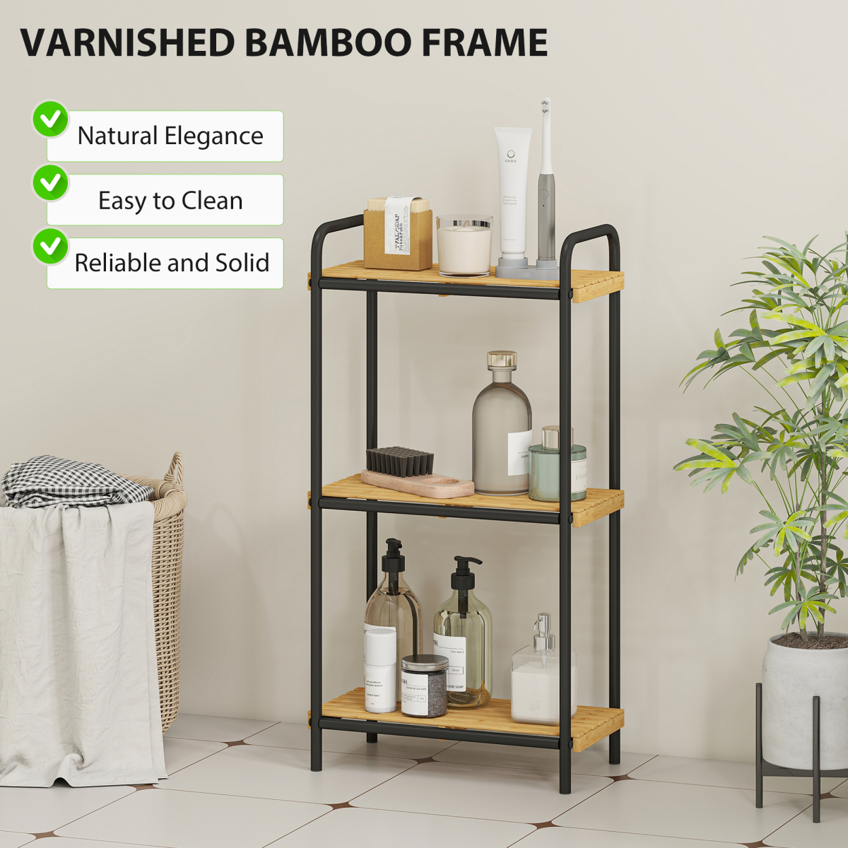 HOMCOM Bamboo Bathroom Shelf, Freestanding Shelving Unit