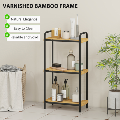HOMCOM Bamboo Bathroom Shelf, Freestanding Shelving Unit