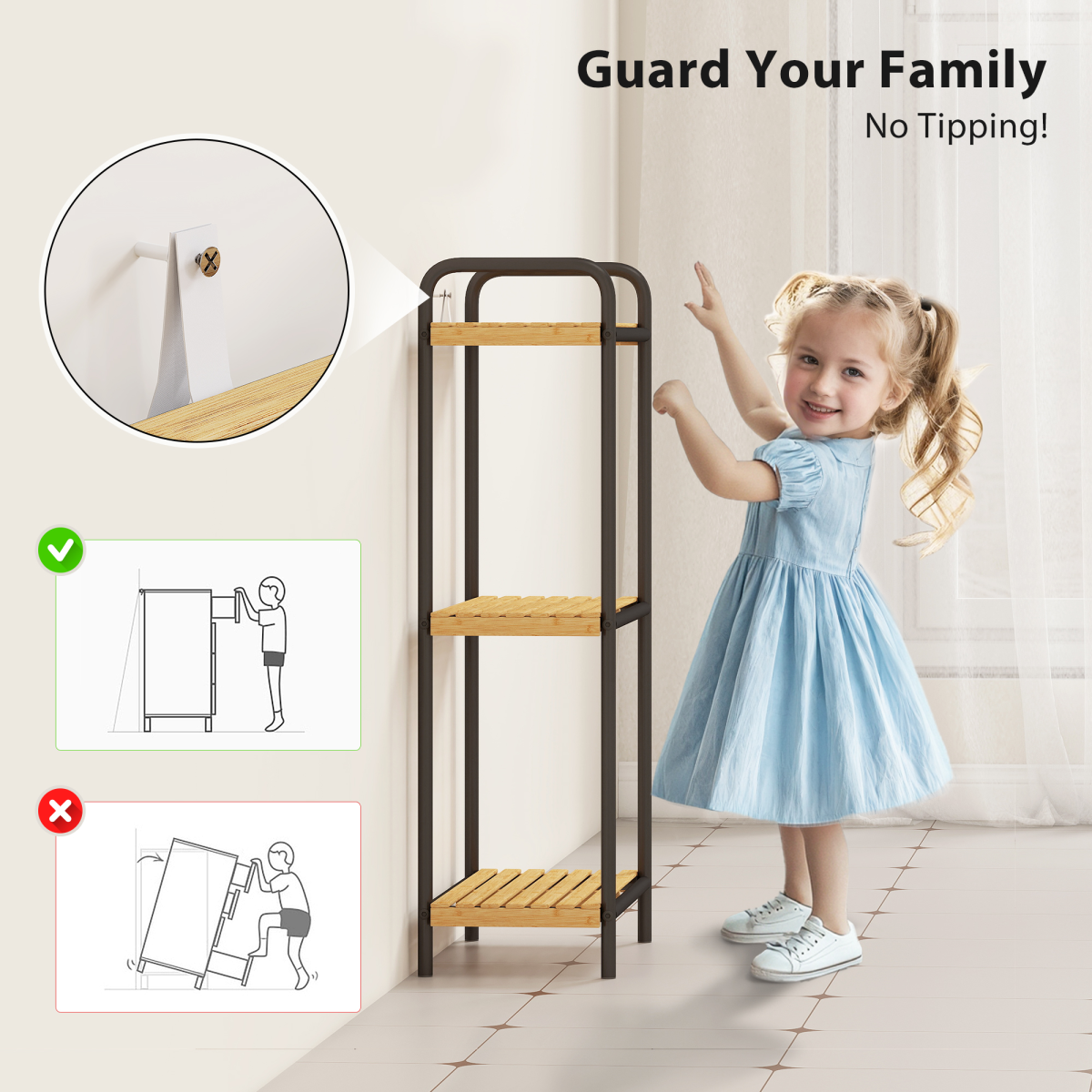 HOMCOM Bamboo Bathroom Shelf, Freestanding Shelving Unit