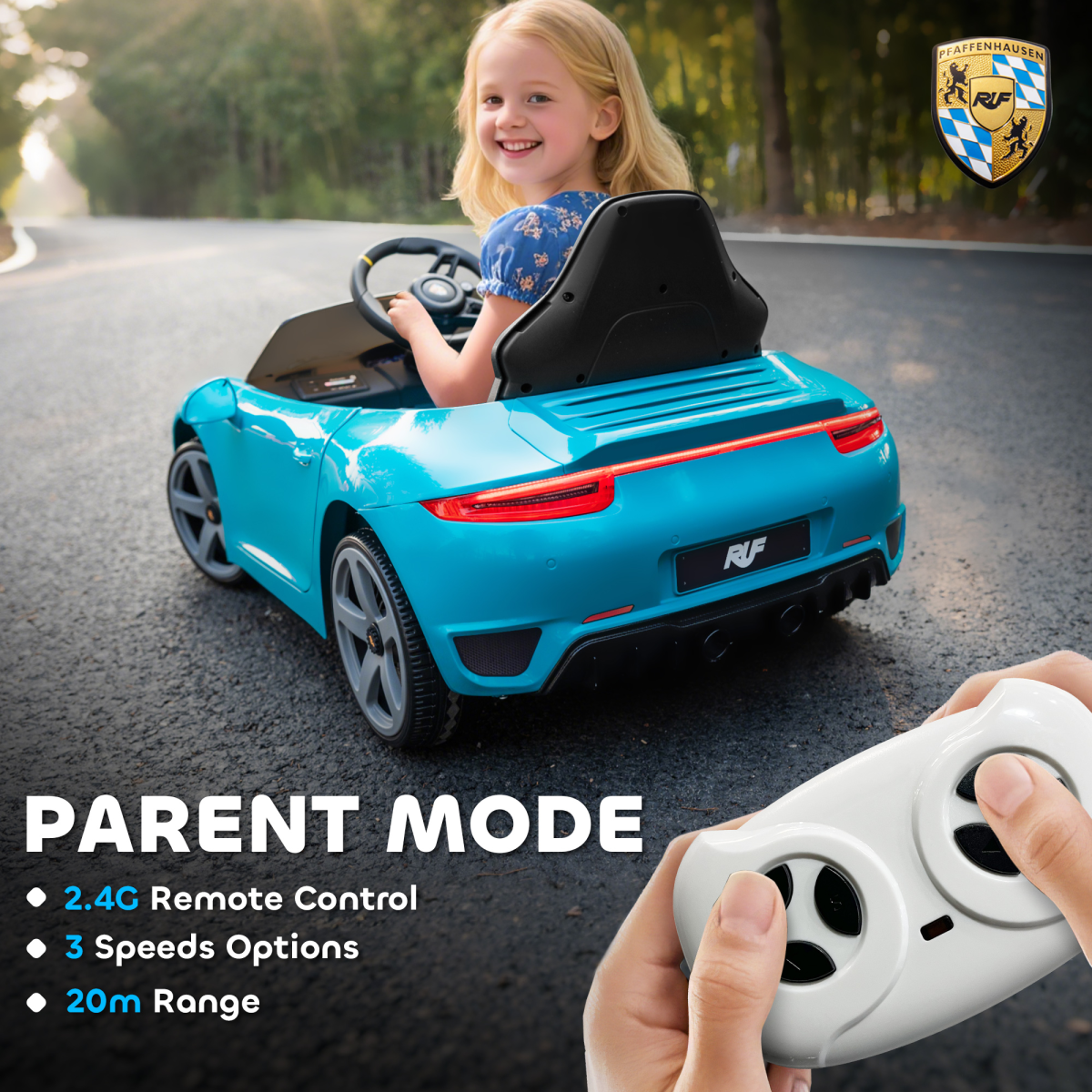 AIYAPLAY Electric Car for Kids 12V Licensed RUF GT for 3-5 Years