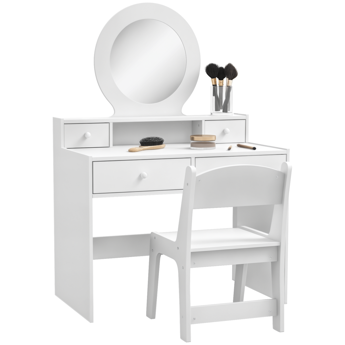 AIYAPLAY Kids Dressing Table Set w/ Stool, Mirror, Drawers