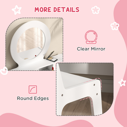 AIYAPLAY Kids Dressing Table Set w/ Stool, Mirror, Drawers