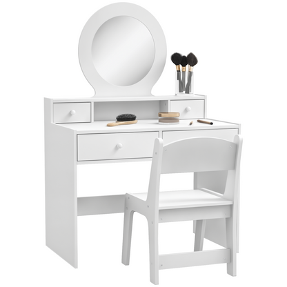 AIYAPLAY Kids Dressing Table Set w/ Stool, Mirror, Drawers