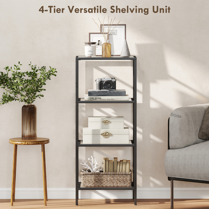 HOMCOM Shelving Unit Modern Glass Shelf Bookshelf for Home