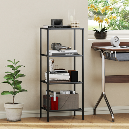 HOMCOM Shelving Unit Modern Glass Shelf Bookshelf for Home
