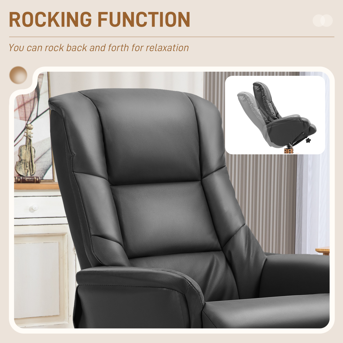 HOMCOM Recliner Armchair with Wood Base, Upholstered Reclining Chair