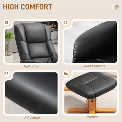 HOMCOM Recliner Armchair with Wood Base, Upholstered Reclining Chair