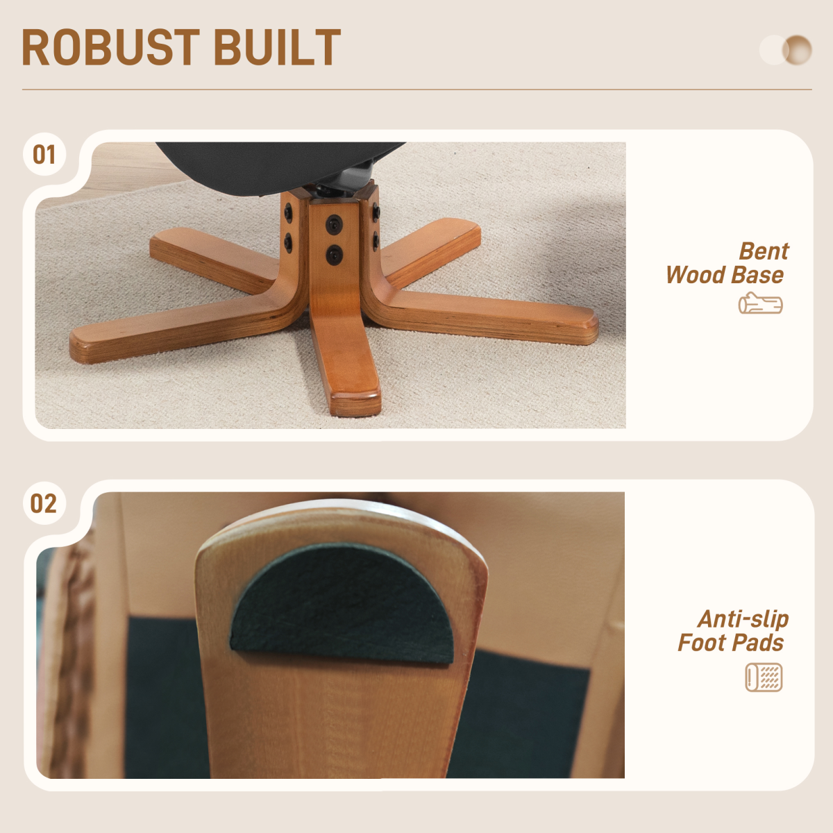 HOMCOM Recliner Armchair with Wood Base, Upholstered Reclining Chair