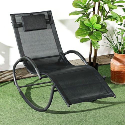 Outsunny Patio Rocking Lounge Chair Zero Gravity Chaise w/ Padded Pillow