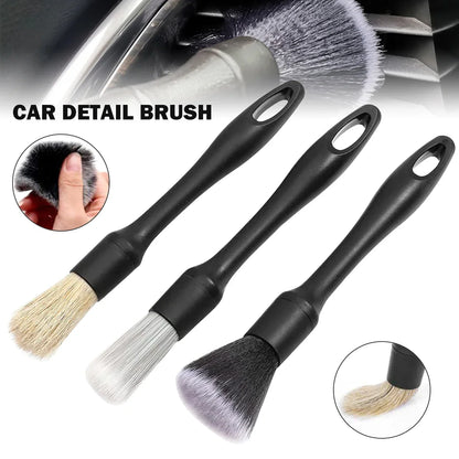 3pcs Car Detailing Brushes Set Soft Auto Detailing Brush Kit Interchangeable Different Sized Car Detail Cleaning Tool Reusable C