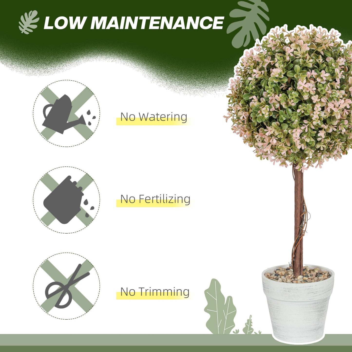 HOMCOM Set of 2 Decorative Artificial Plants, Cream White