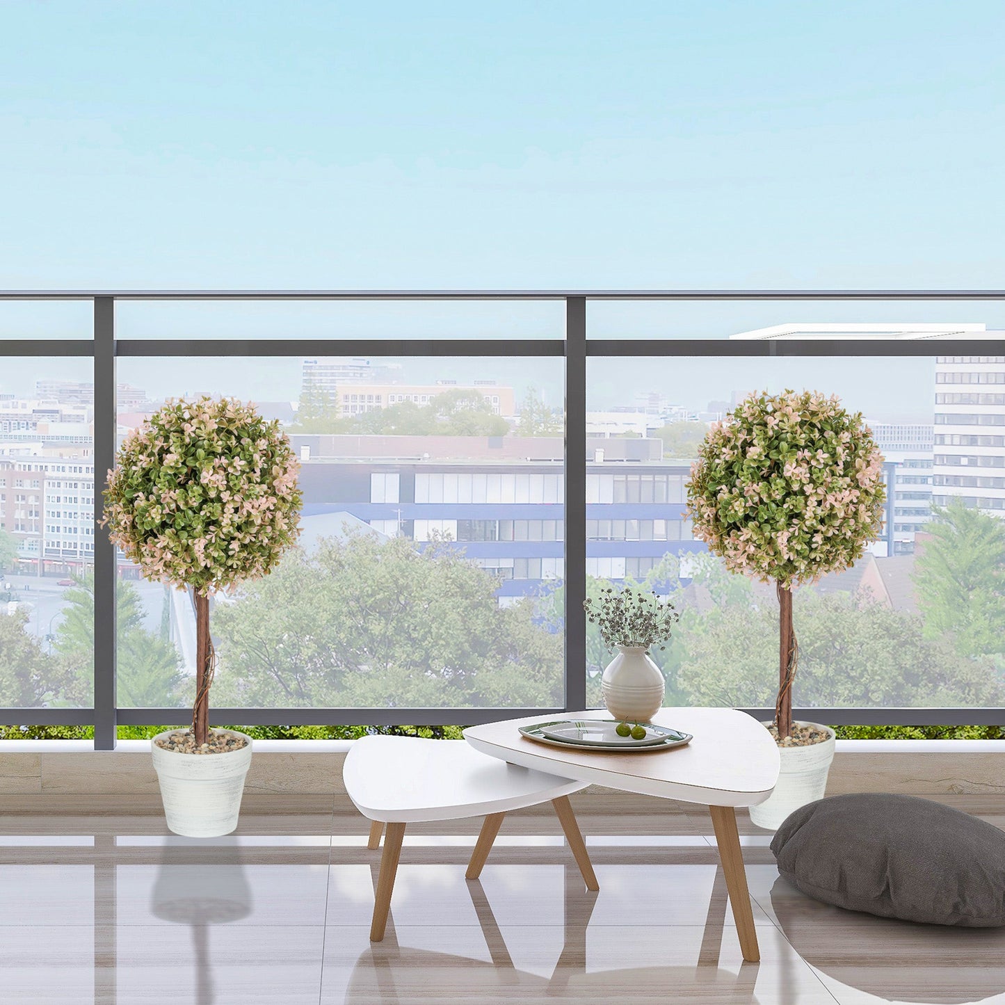 HOMCOM Set of 2 Decorative Artificial Plants, Cream White