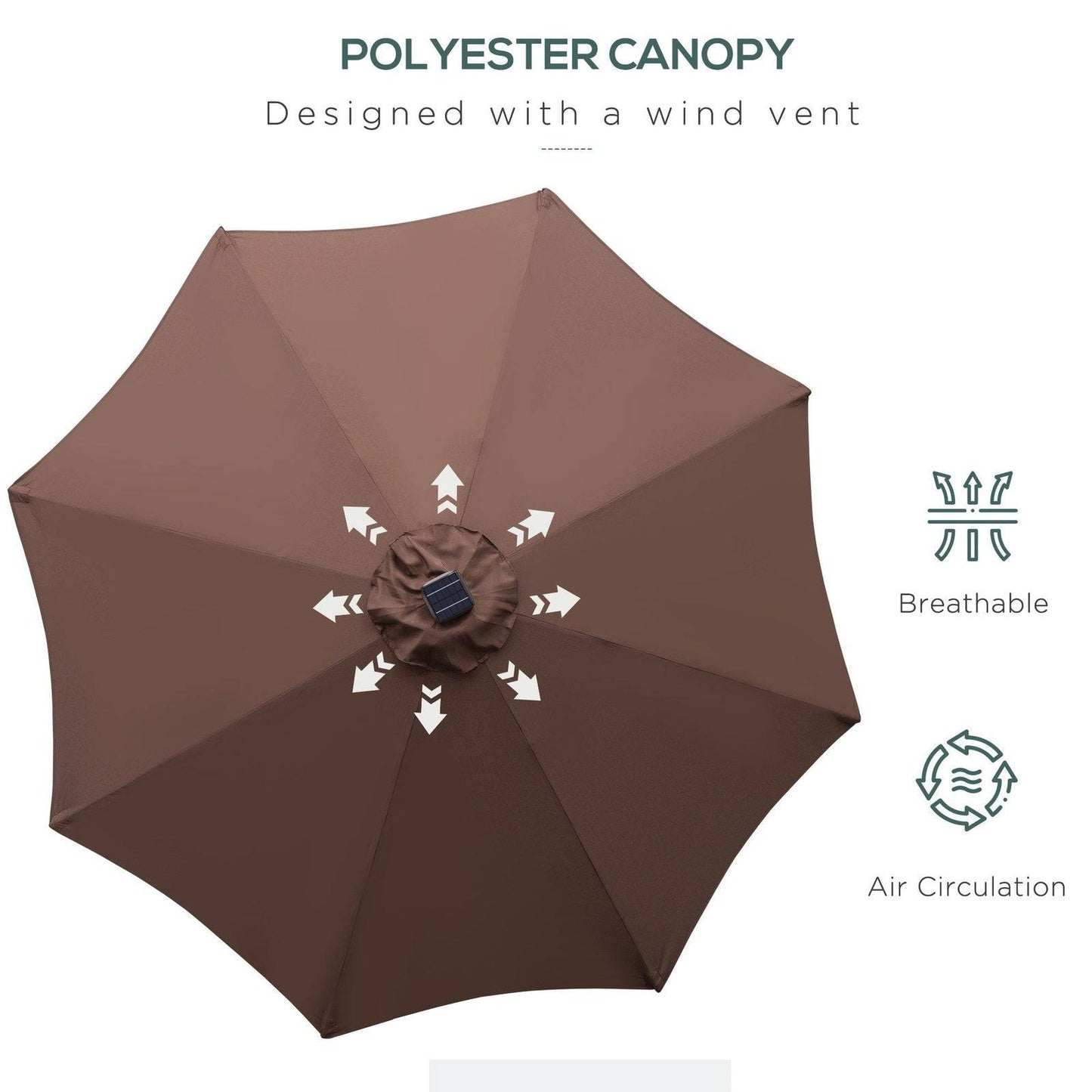 Umbrella Parasol 24 Solar LED-Brown/Coffee