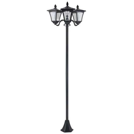 1.8m Traditional Victorian Style 3 Way Head Outdoor Garden Solar Post Lamp Sensor Dimmable LED Lantern Bollard Pathway IP44  Black
