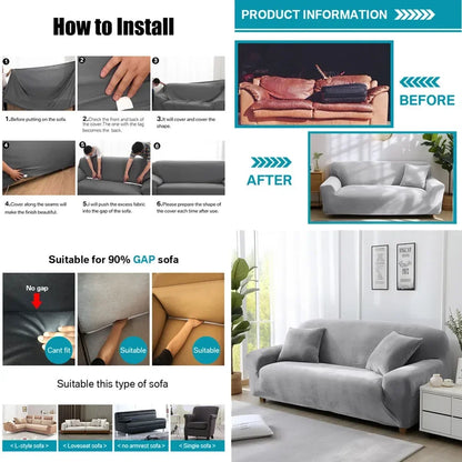 Velvet Sofa Cover Elastic Thick L Shaped Corner Sofa Cover for Living Room 1/2/3/4 Seater Stretch Cover for Sofa Couch Armchair
