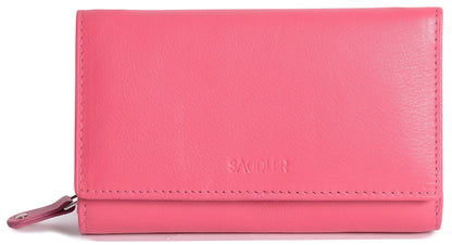 SADDLER PAULA Handmade Leather Trifold Purse – RFID Protected | 8 Card Slots, ID Window & Rear Zip Pocket | Gift Boxed