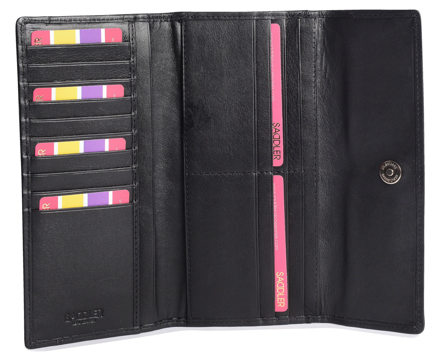 SADDLER CLAIRE Long Leather Trifold Purse - 18 Card Slots, Dual Zip Pockets, and Note Sections - RFID Protected
