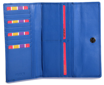 SADDLER CLAIRE Long Leather Trifold Purse - 18 Card Slots, Dual Zip Pockets, and Note Sections - RFID Protected