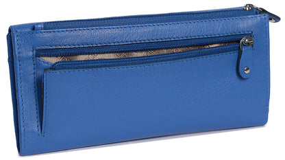 SADDLER CLAIRE Long Leather Trifold Purse - 18 Card Slots, Dual Zip Pockets, and Note Sections - RFID Protected