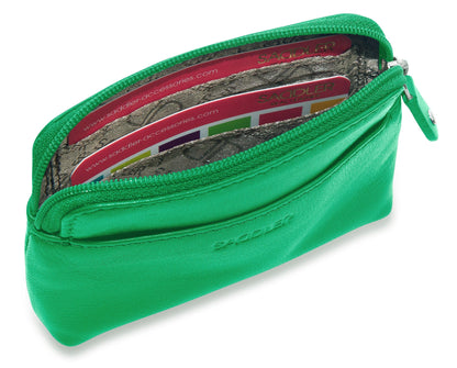 Compact Leather Zip-Top Purse "Pia" – Handmade by Saddler | RFID Protected & Gift Boxed | Multi-Functional Card, Coin & Key Holder