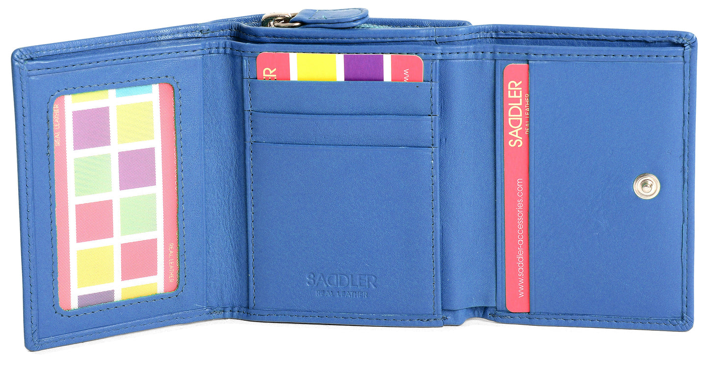 SADDLER CARLA Handmade Leather Compact Trifold Purse – RFID Protected | 5 Card Slots, ID Window & Zipped Coin Pocket | Gift Boxed