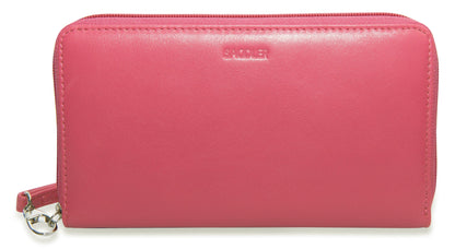 SADDLER SOPHIA Leather Zip Around Purse  - 15 Card slots, Mobile Phone Pocket,  Detachable Wrist Strap- RFID Protected