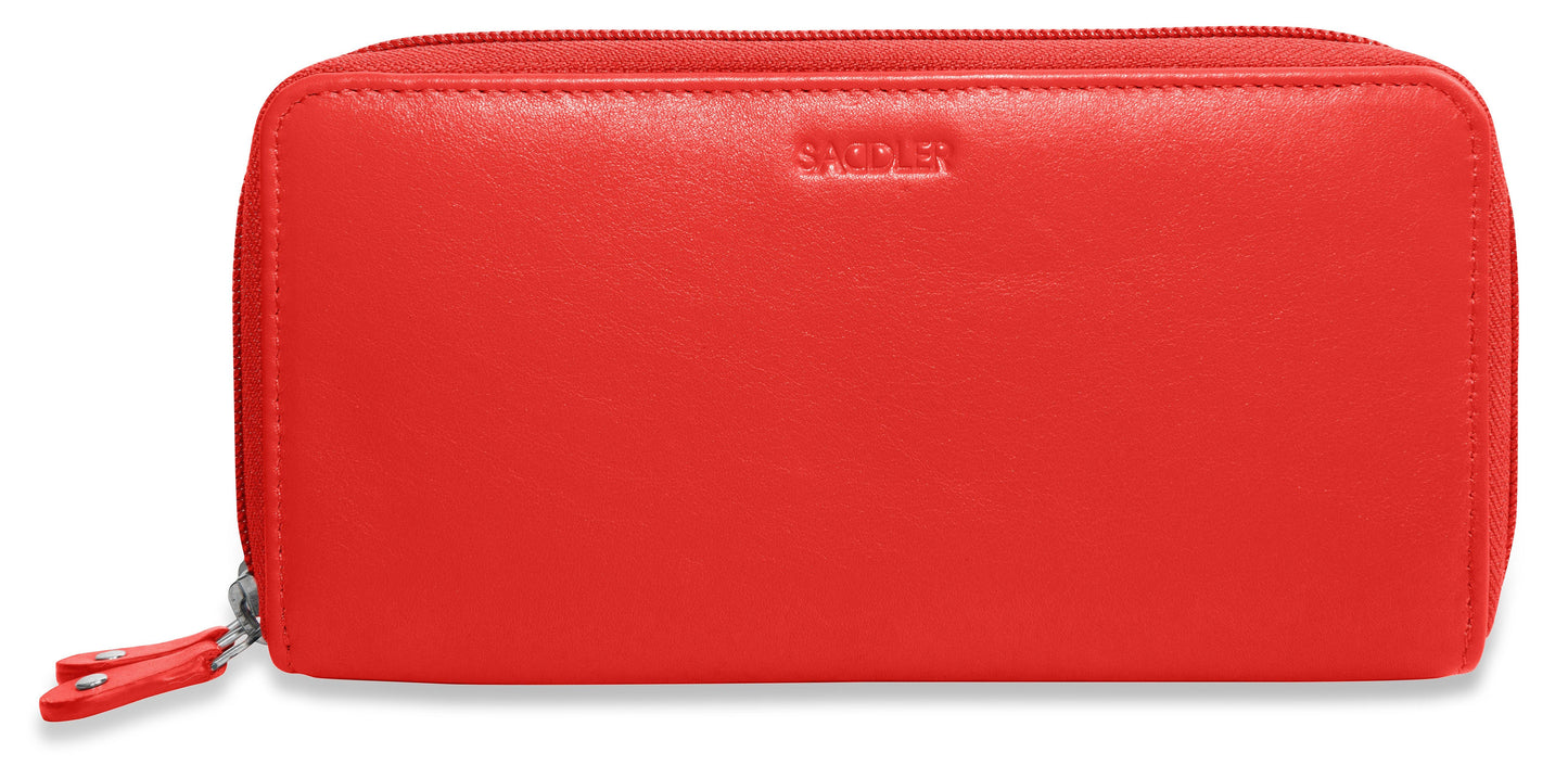 SADDLER GABRIELLA Leather Double Zip Around Purse - 8 Card Slots, Phone Pocket, and Coin Purse - RFID Protected