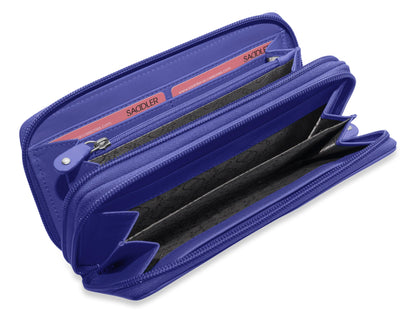SADDLER GABRIELLA Leather Double Zip Around Purse - 8 Card Slots, Phone Pocket, and Coin Purse - RFID Protected