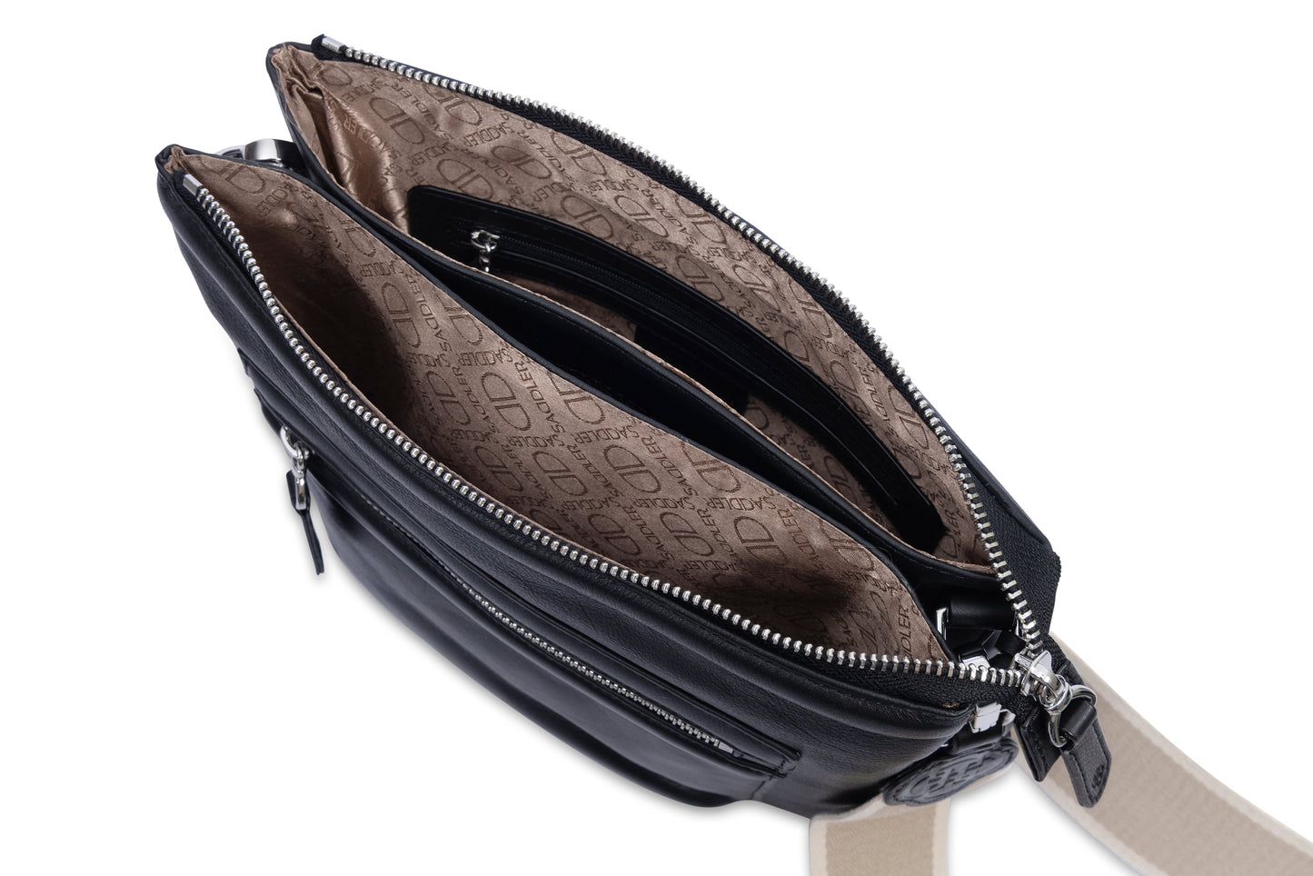 Ellen Leather 3-Section Zip-Top Crossbody bag  - Handmade by Saddler