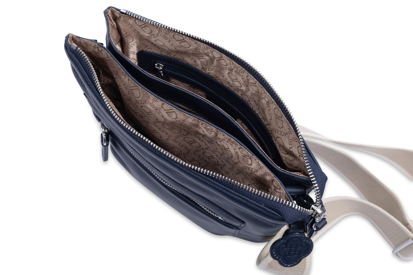 Ellen Leather 3-Section Zip-Top Crossbody bag  - Handmade by Saddler