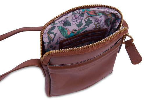 SADDLER "Margot" Real Leather Crossbody Zip Top RFID Phone Pouch - Gift Boxed